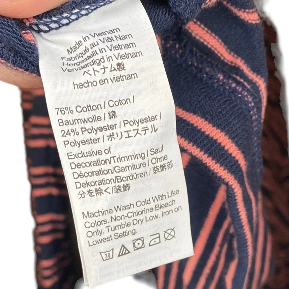 J.Crew navy & coral pink striped drawstring waist hoodie super soft plus size 2x